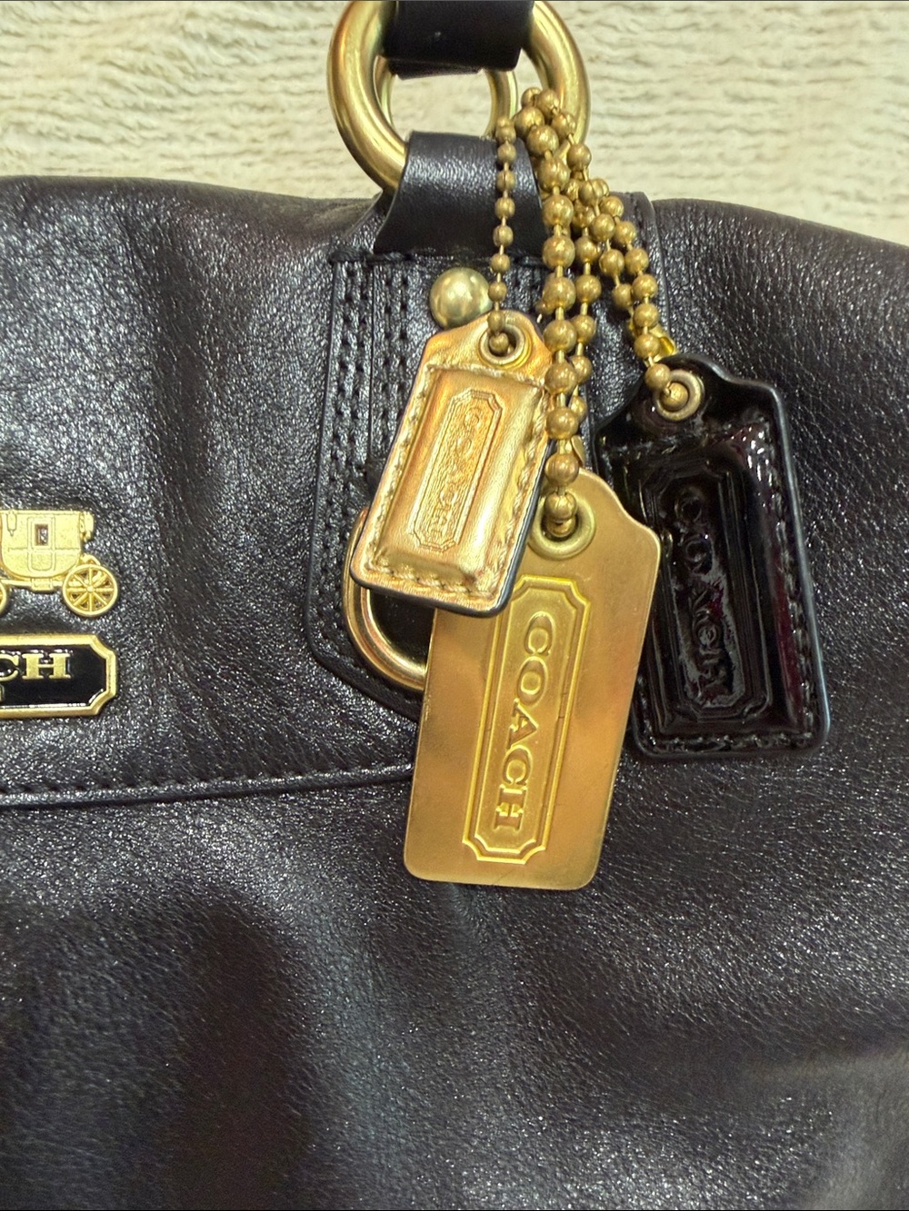 Coach Black Leather Satchel with Gold Hardware and Charm - Picture 4 of 10